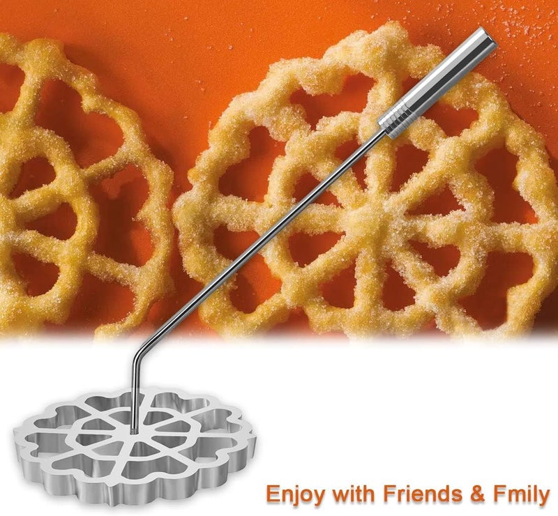 RO*TEL Bunuelos Mold with Handle,Rosette Timbale Iron Set Aluminum Waffle Molds with Handle,Funnel Cake Ring,Molde Para Buñuelos De Viento Maker Mexicanos,Rosette Cookie Cutter Tool - Image 5